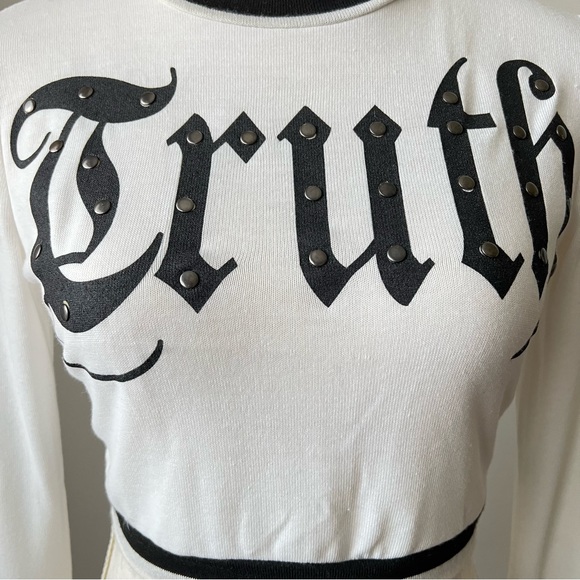 Papaya Vintage Black and White Truth Long Sleeve Crop Top for Women Small - Picture 4 of 6